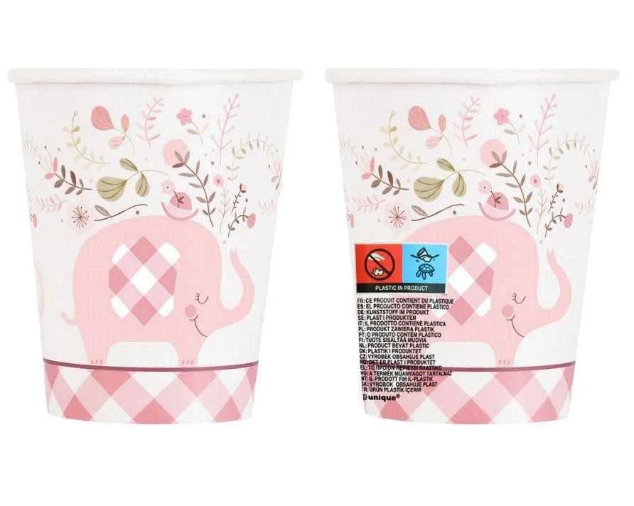 Dramblio formos rožinės spalvos popieriniai puodeliai, 8 vnt., 266 ml