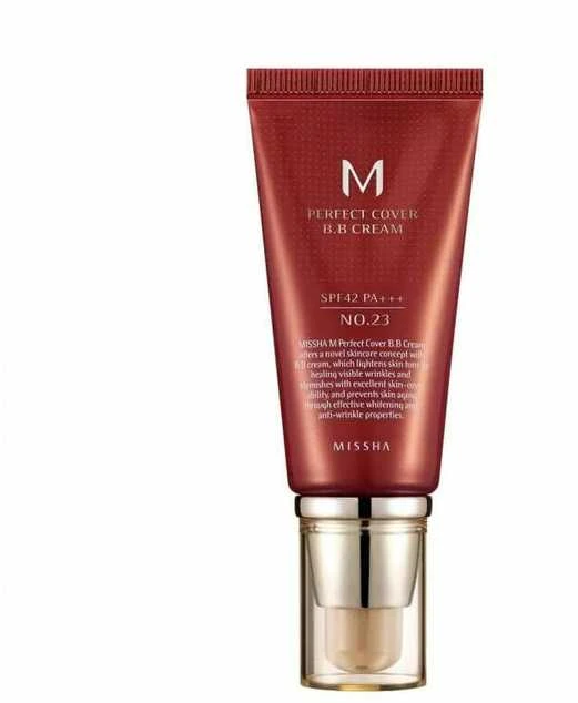 Missha M Perfect Cover BB Kreminis SPF42/PA+++ maskuojantis/drėkinantis BB veido kremas, atspalvis: 23 Natural rusvai gelsvas, 20 ml