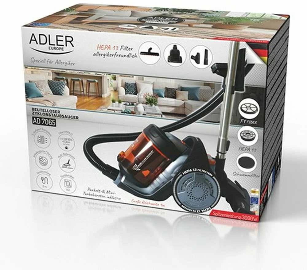 Adler Cyclone dulkių siurblys | AD 7065 | Be maišelio | Galia 700 W | Dulkių talpa 1,6 L | Juodas/Raudona
