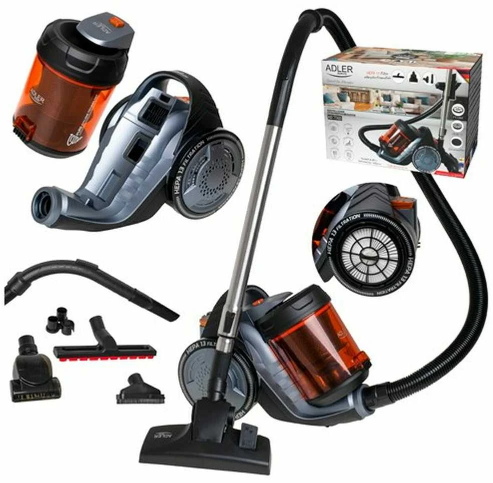 Adler Cyclone dulkių siurblys | AD 7065 | Be maišelio | Galia 700 W | Dulkių talpa 1,6 L | Juodas/Raudona