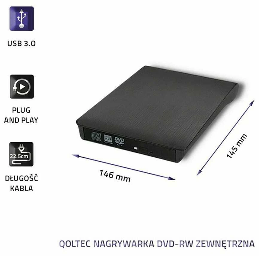 QOLTEC išorinis DVD-RW įrašymo įrenginys USB 3.0