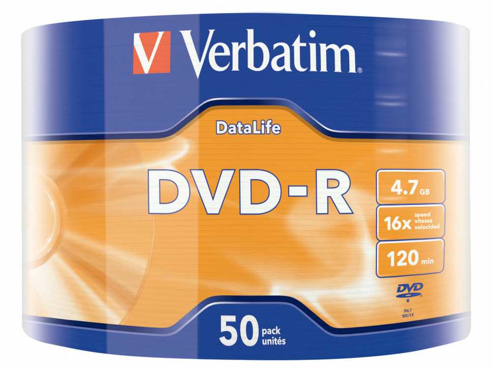 VERBATIM 43791 Verbatim DVD-R DATA LIFE 4.7GB 16X Matinis SIVER SURFACE 50 PACK