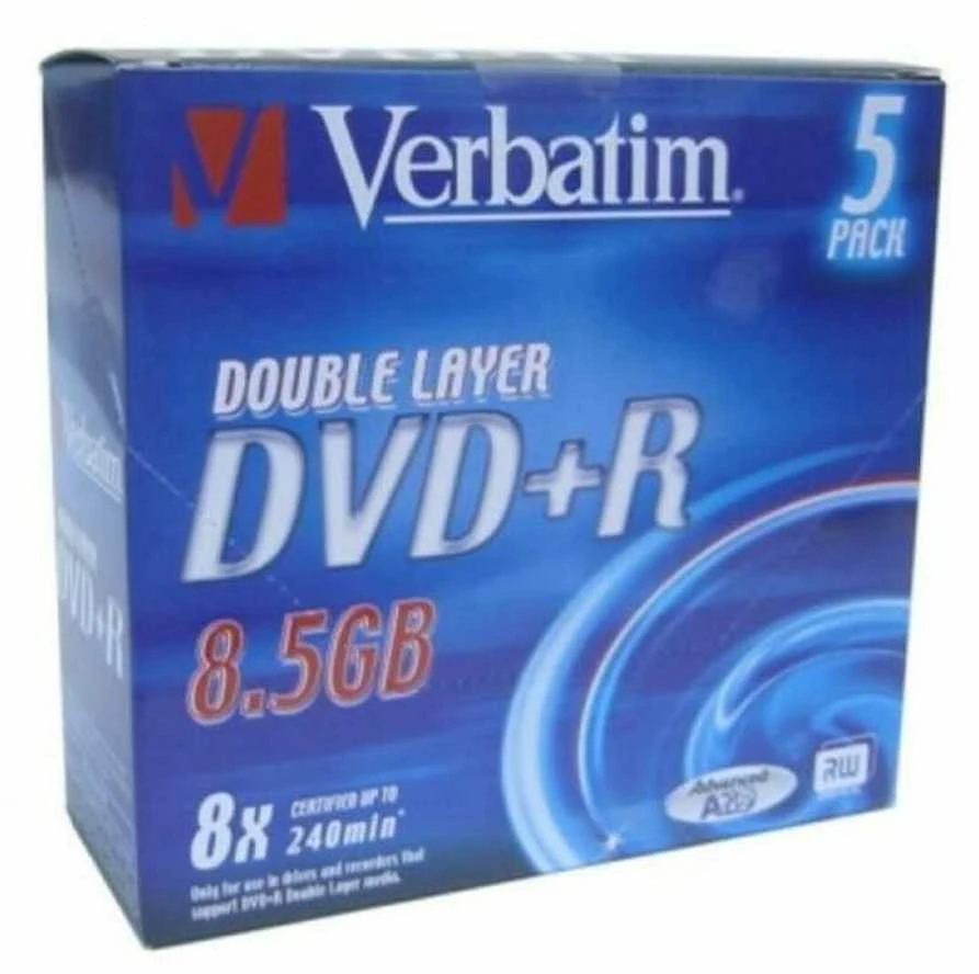 VERBATIM dviejų sluoksnių DVD+R 240 min. / 9,4 GB 8x 5 pakuočių papuošalų dėklas, atsparus įbrėžimams