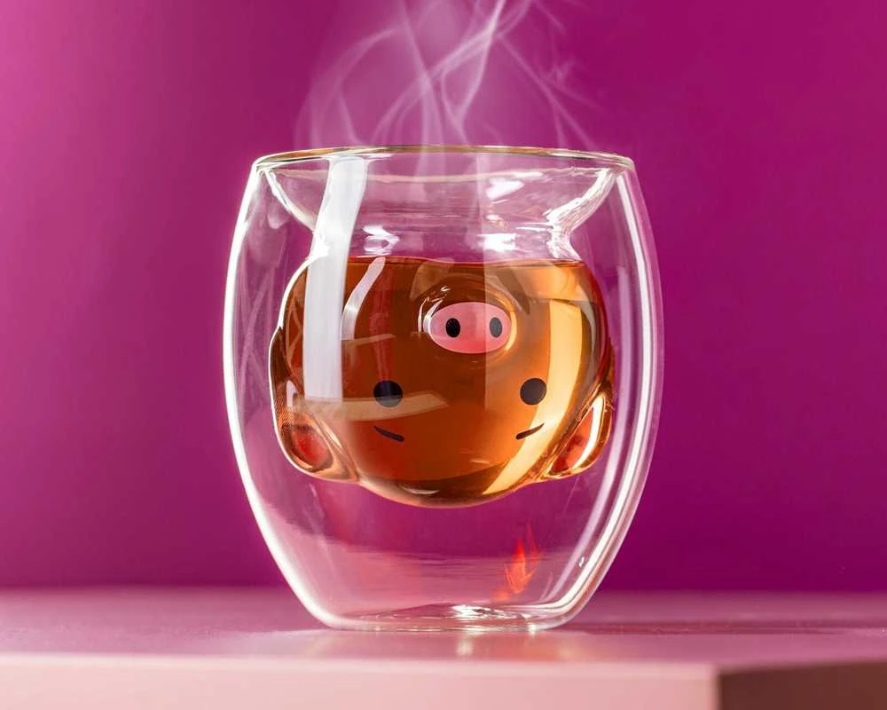 Dvigubos sienelės stiklinės PIGGY