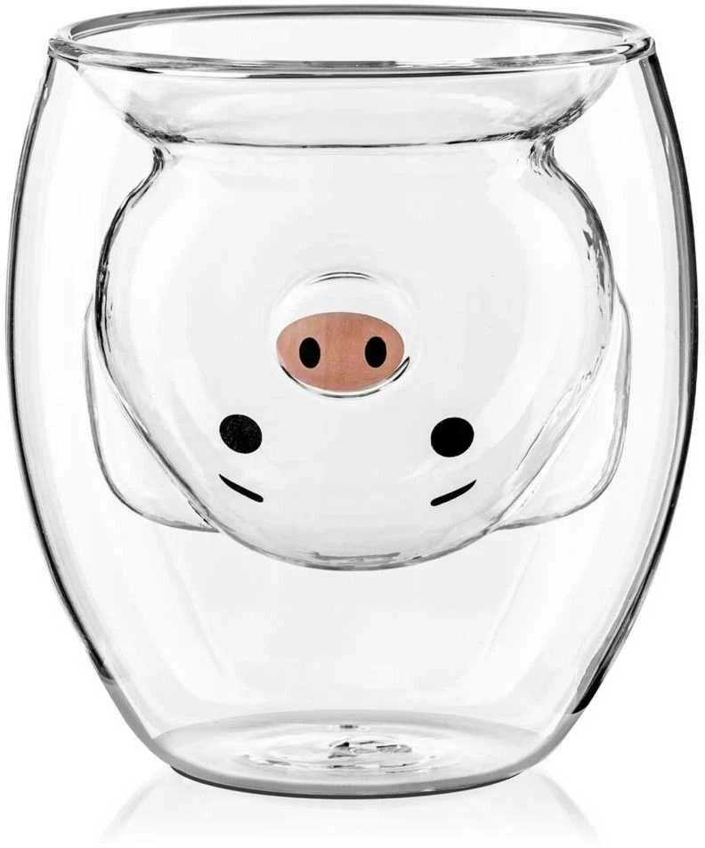 Dvigubos sienelės stiklinės PIGGY