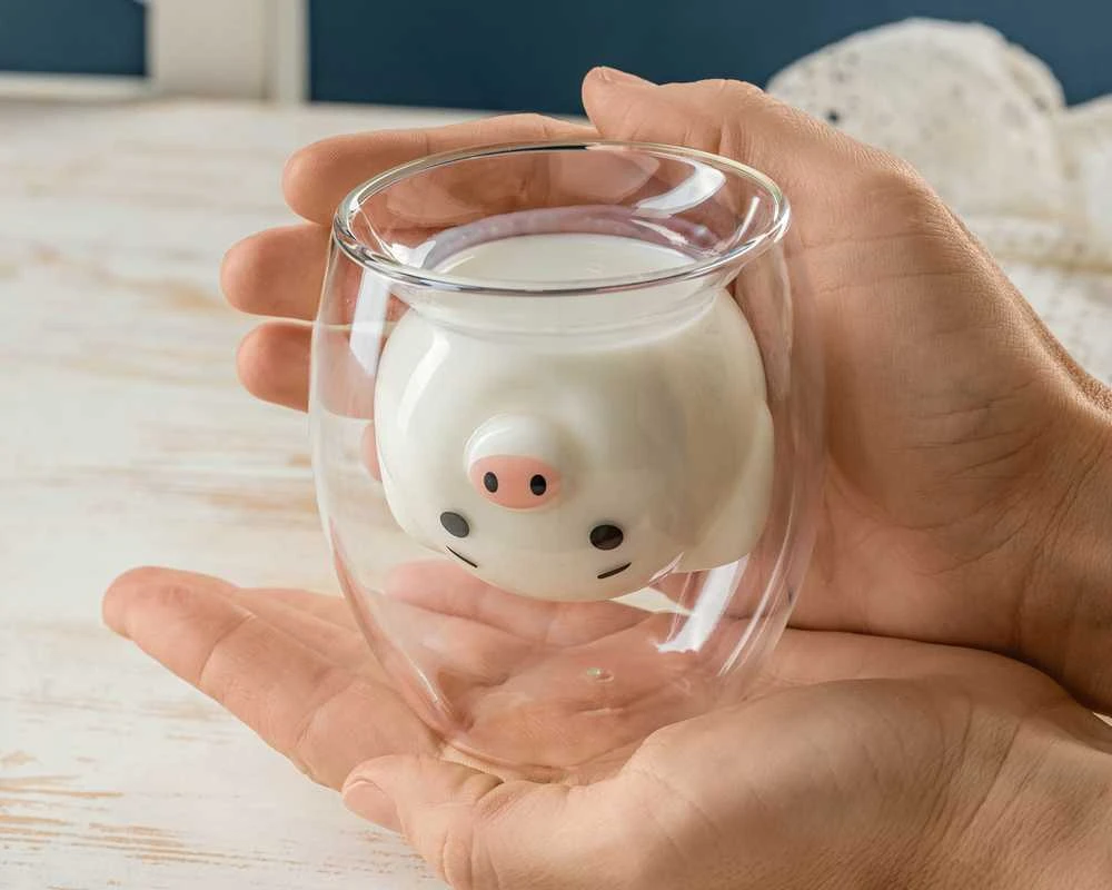 Dvigubos sienelės stiklinės PIGGY