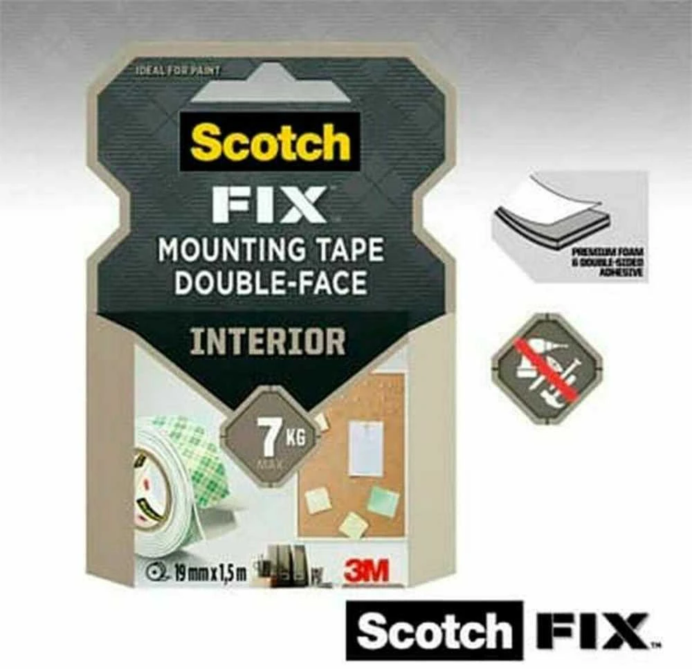 Lipni dvipusė juosta 3M Scotch-Fix 4496G-1915-P, 19mmx1,5m