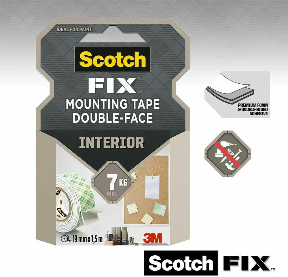 Lipni dvipusė juosta 3M Scotch-Fix 4496G-1915-P, 19mmx1,5m