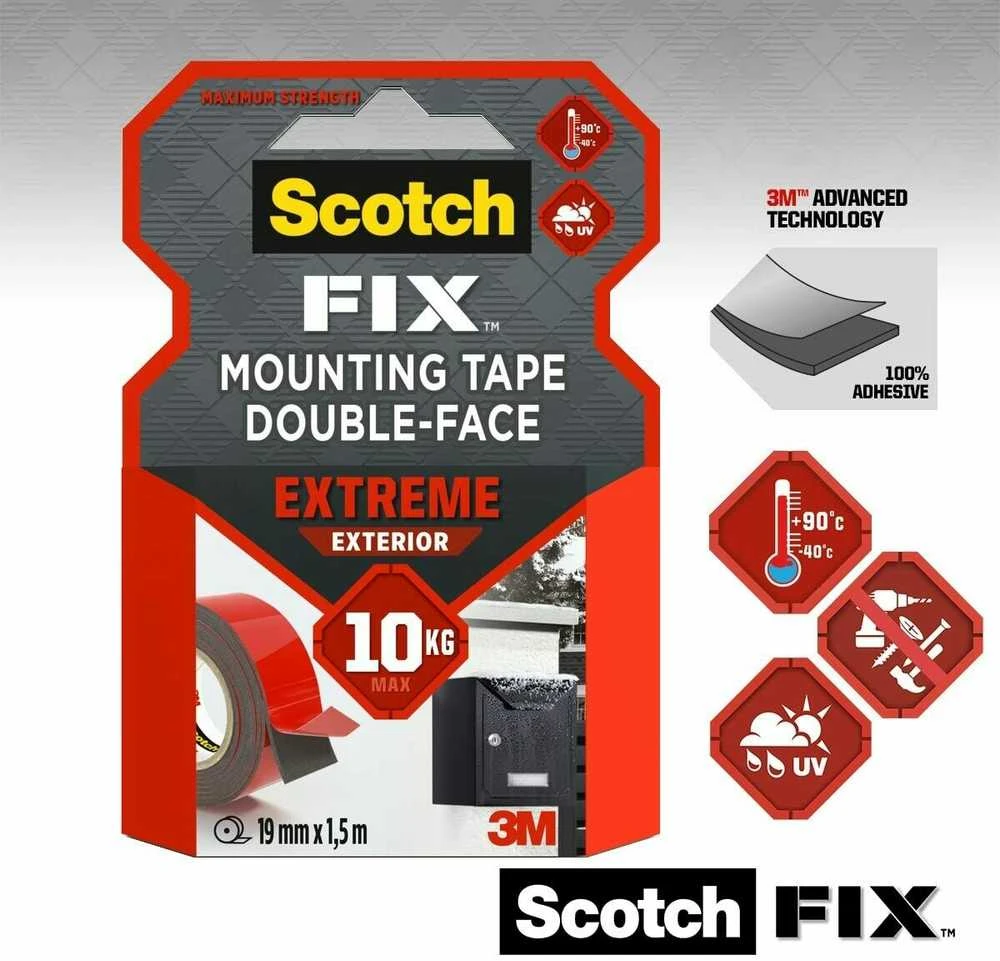 Scotch Fixtm Dvipusė tvirtinimo juosta 3M Scotch lauko sąlygoms, 19 mm x 1,5 m