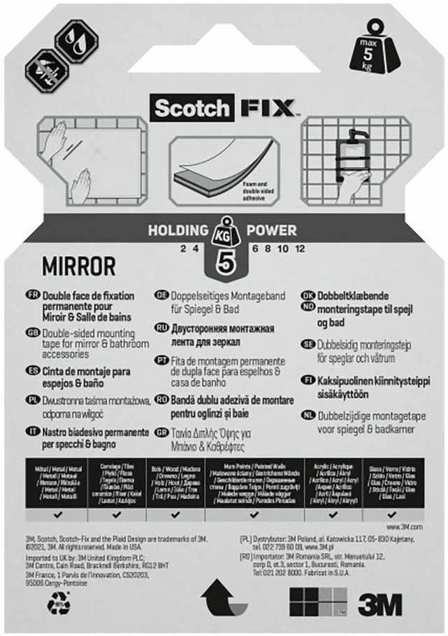 Dvipusė stipri montavimo juostelė Scotch® MIRROR, 19 mm x 1,5 m