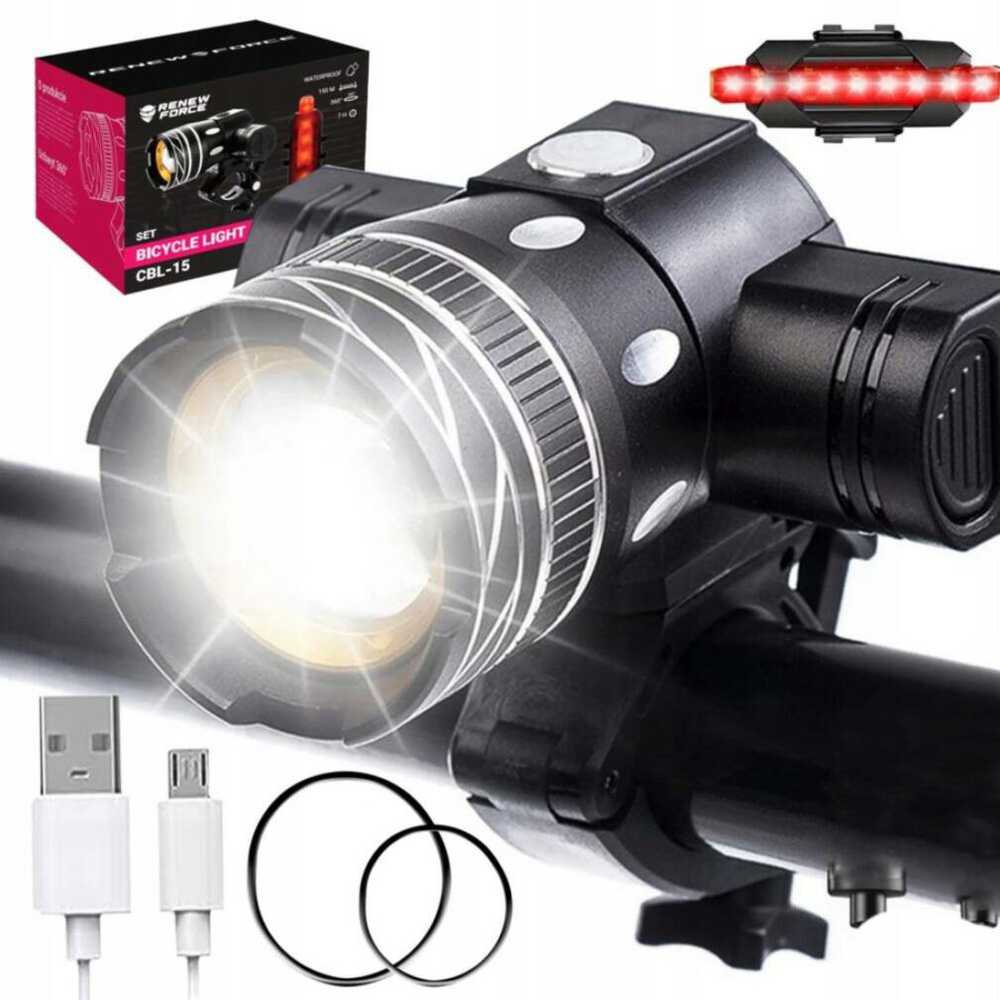 Trizand T6 USB dviračio žibintas + galinis žibintas 23681