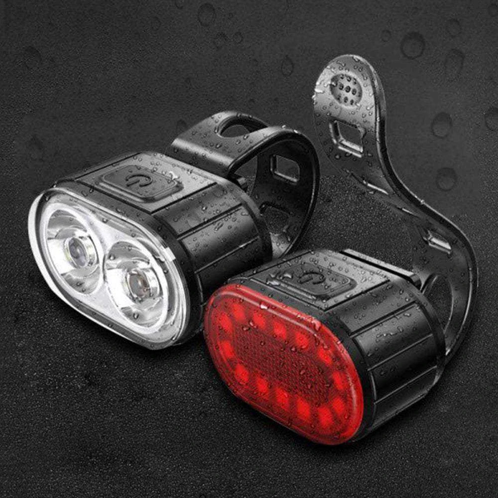 Verk Group Dviračio LED žibintai priekiniai ir galiniai USB įkraunami