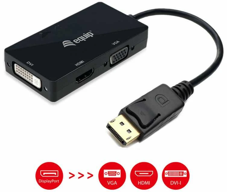 Equip DisplayPort 3-in-1 adapteris su trimis vaizdo jungtimis