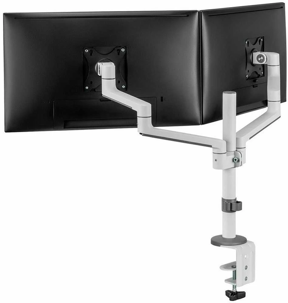 Laikiklis NEOMOUNTS SCREEN STALO MONTAVIMAS DVIEJIEMS MONITORIAMS, Baltas (CLAMP+GROMMET)
