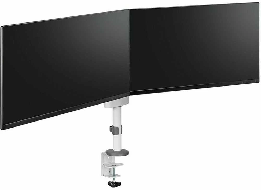 Laikiklis NEOMOUNTS SCREEN STALO MONTAVIMAS DVIEJIEMS MONITORIAMS, Baltas (CLAMP+GROMMET)