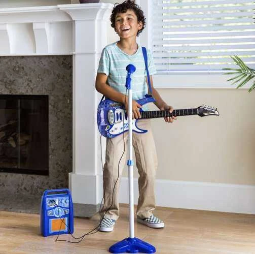 Žaislinė elektrinė gitara su mikrofonu ir stiprintuvu Iso Trade mx-17366, mėlyna
