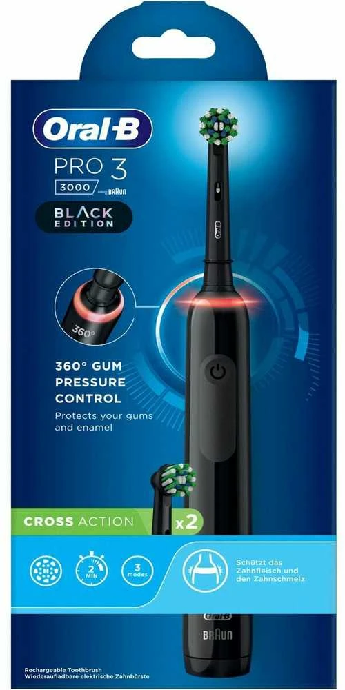 Braun Oral-B Pro 3 3000 Cross Action Elektrinis dantų šepetėlis, juodas