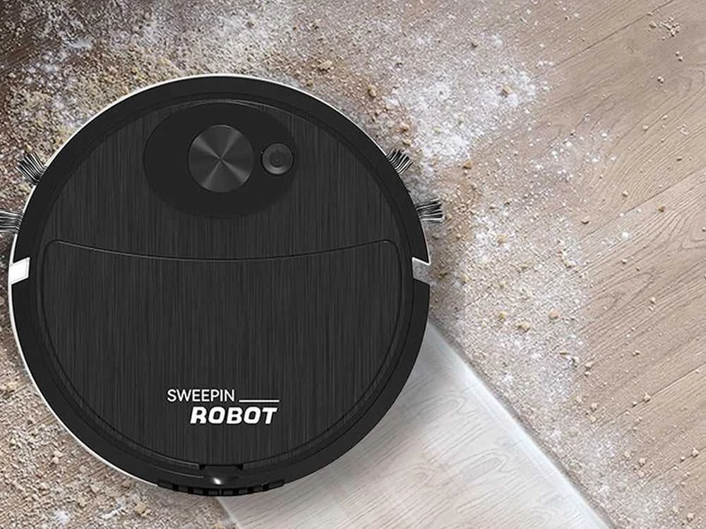 Dulkių siurblys-šluota robotas su dvejomis šluotelėmis, 17.5 cm, juodas