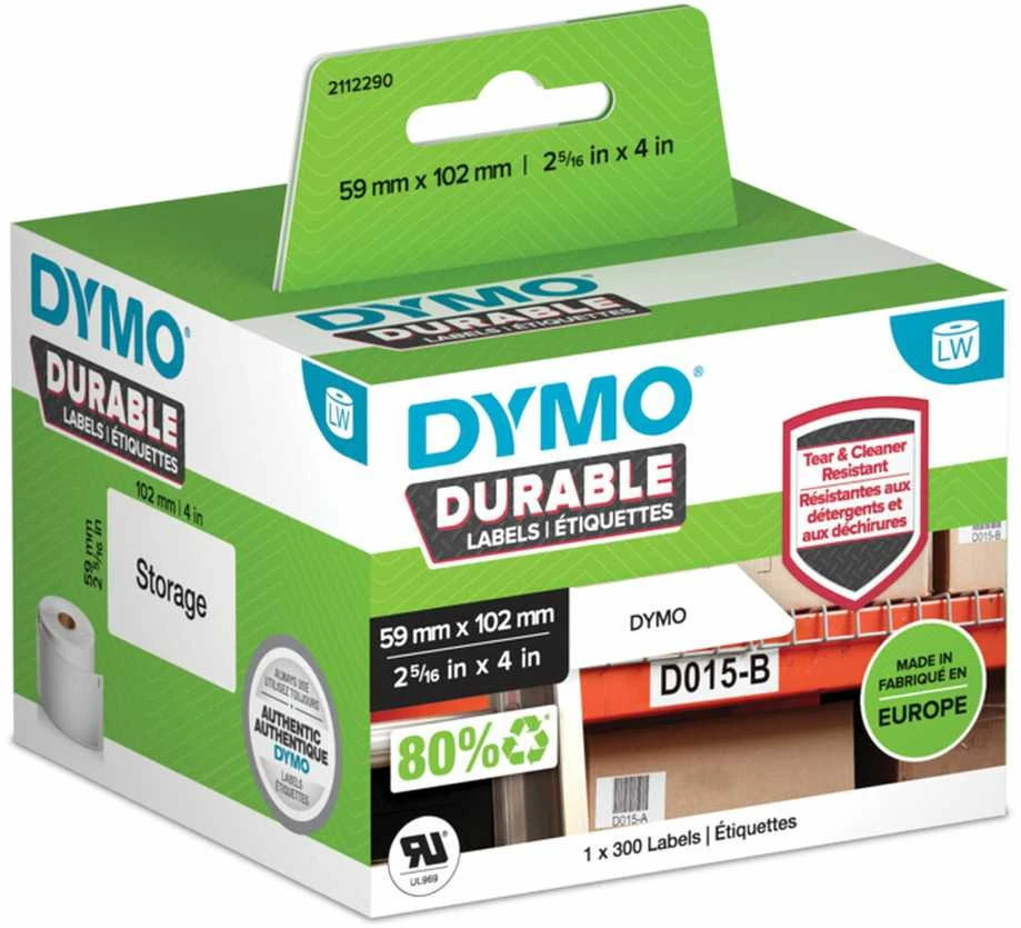 Etiketės DYMO LabelWriter Patvarus, 59mm x 102mm, 300vnt, baltos / 2112290