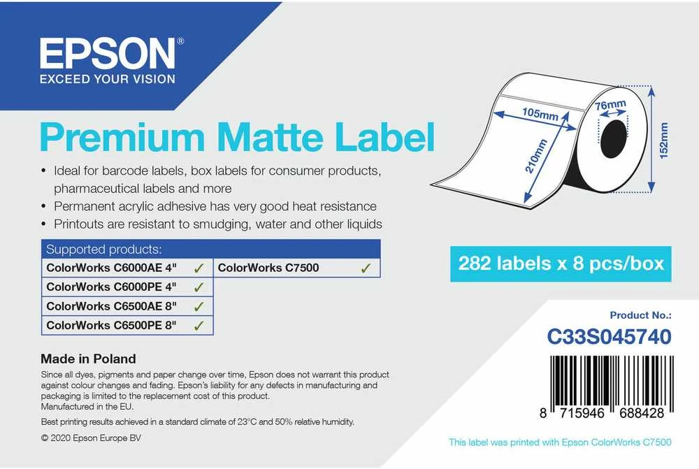 Epson Epson Premium Matte Label - Die-Cut Roll: 105mm x 210mm, 282 labels
