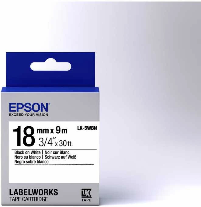 Epson Label Cartridge LK-5WBN Standartiniai klijai Juodas ant Balto 18mm (9m)