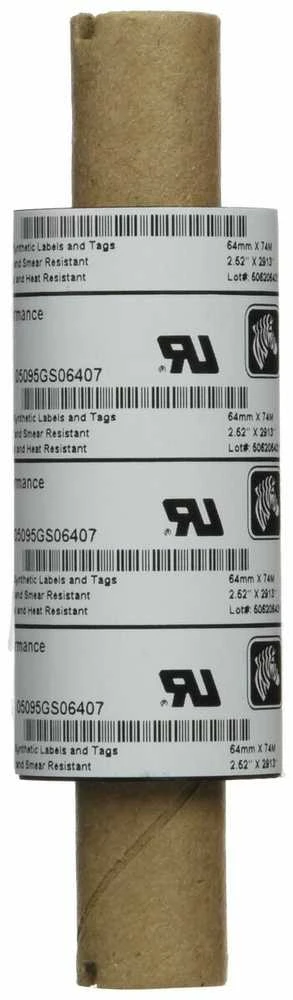 „Zebra Resin“ juostelė, 64 mm x 74 m (2,52 colio x 242 pėdos), 5095; Didelio našumo, 12 mm (0,5 colio) šerdis, 12 vnt. / dėžutė