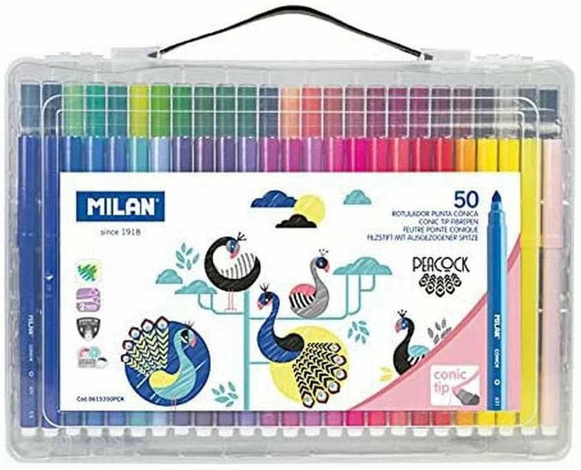 Flomasterių rinkinys Peacock 50 spalvų lagamine MILAN