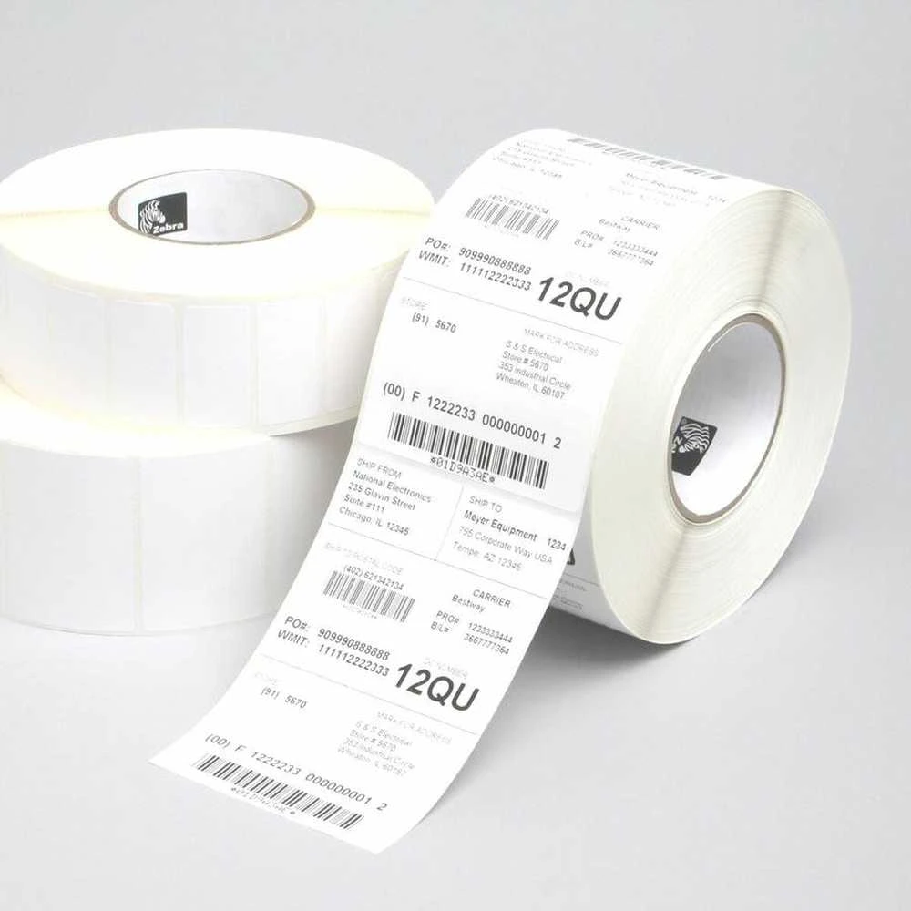„Zebra“ etiketė, popierius, 102 x 38 mm; terminio perkėlimo, „Z-Perform 1000T“, be dangos, permanentiniai klijai, 76 mm šerdis