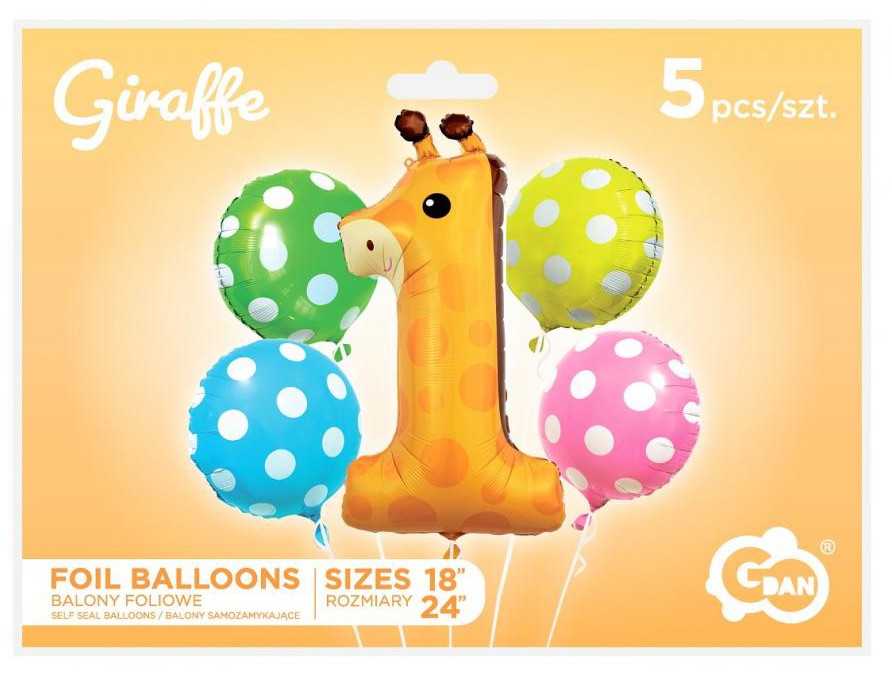 GoDan Foil Balloons -Zyrafa rinkinio skaitmuo 1, 5vnt BZ-HZR1