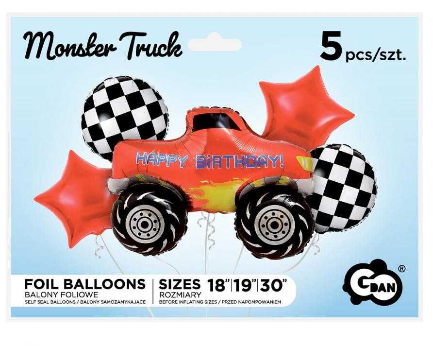 GoDan Foil balionai Monster Truck rinkinys 5 vnt
