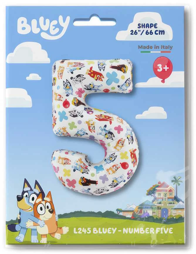 Folinis balionas „Bluey Friends“ – skaičius 5, 66 cm