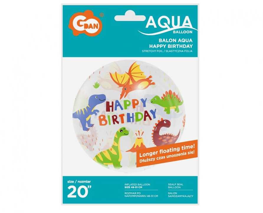 Folinis balionas „Dinozauras Aqua“ su gimtadieniu, 46 cm