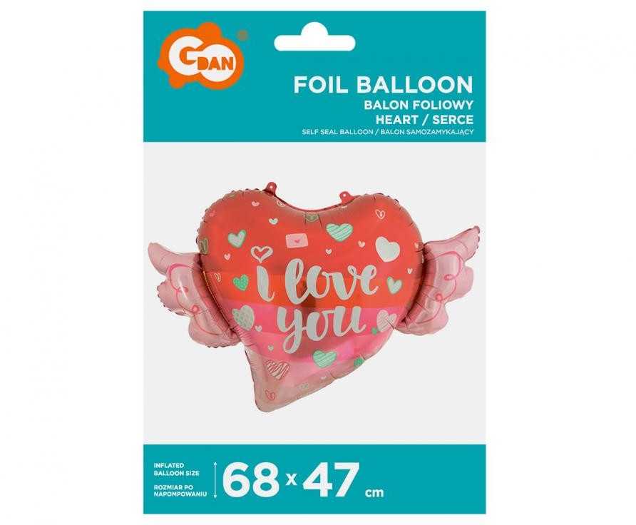 Folinis balionas „Meilė, aš tave myliu“ su sparneliais, 68 cm