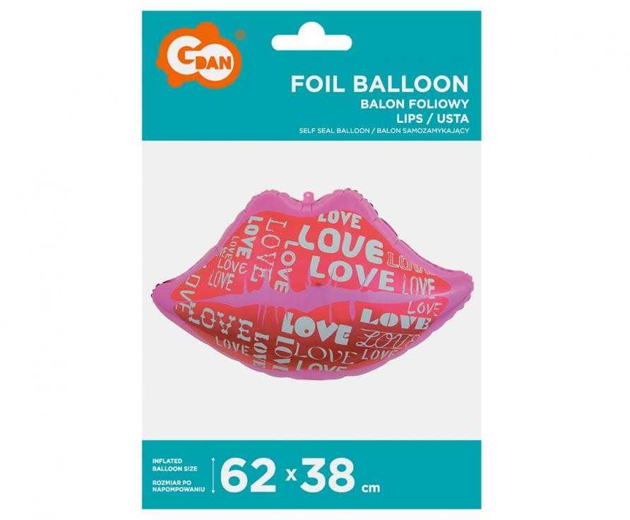 Folinis balionas „Meilės lūpos ir meilė“, 62 cm