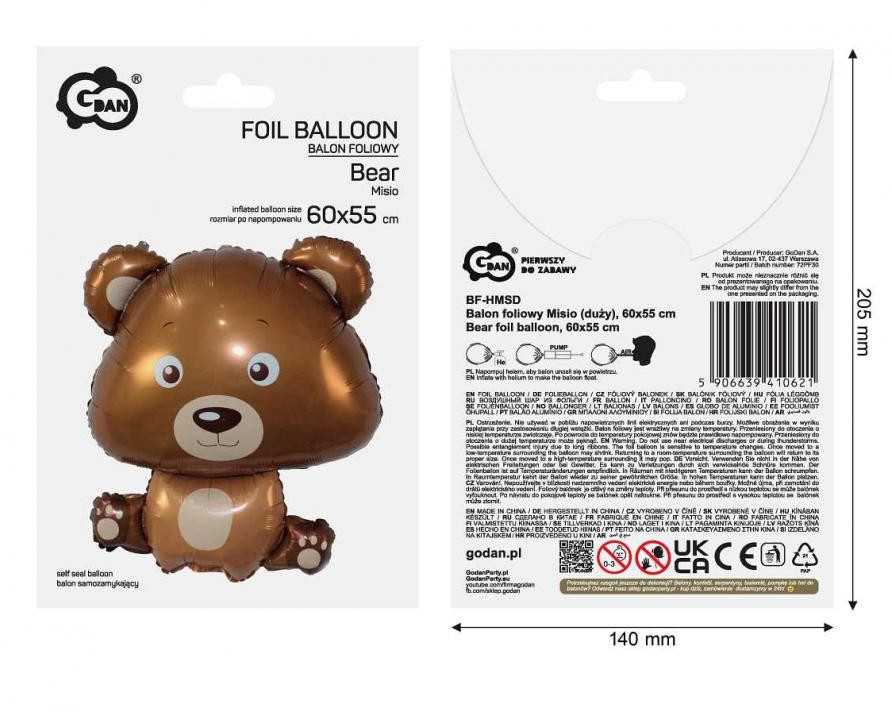 GoDan Teddy Bear folijos balionas didelis 60x55 BF-HMSD 10621