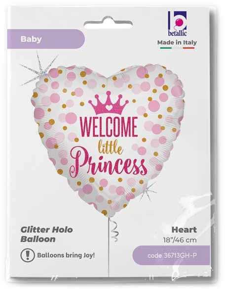 Folinis balionas „Princess Baby Girl“ – blizgučiais papuoštas pirmojo gimtadienio balionas, 46 cm