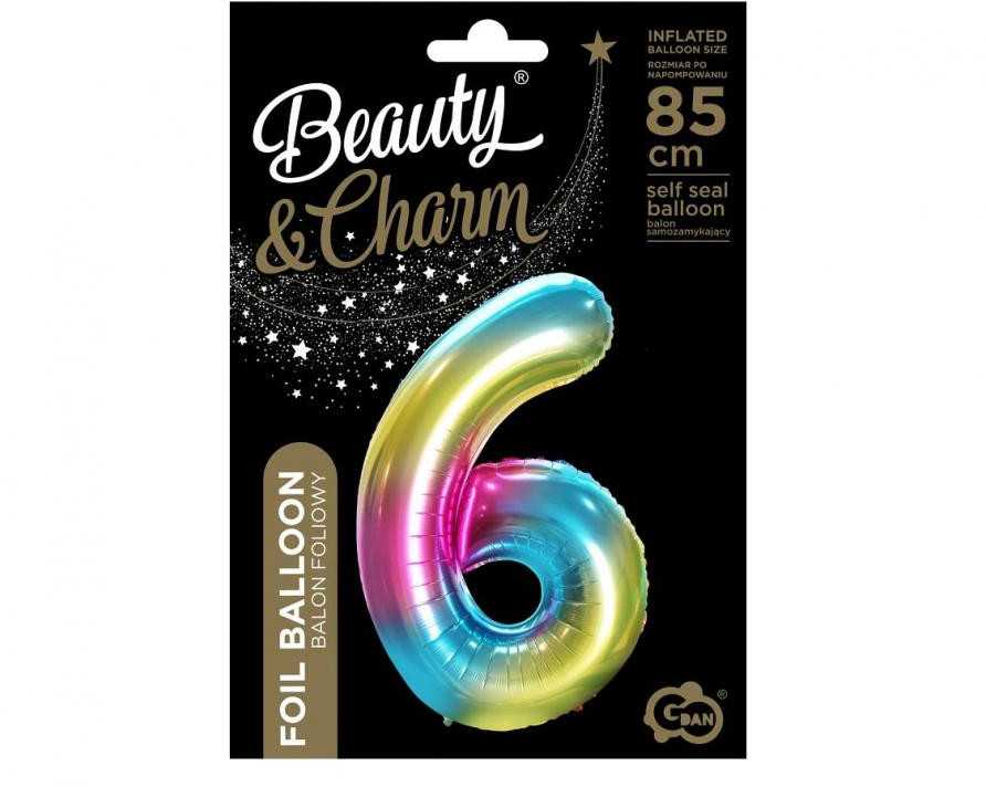 GoDan Balon foliowy cyfra 6 tęczowy - 85 cm - 1 vnt. universalus