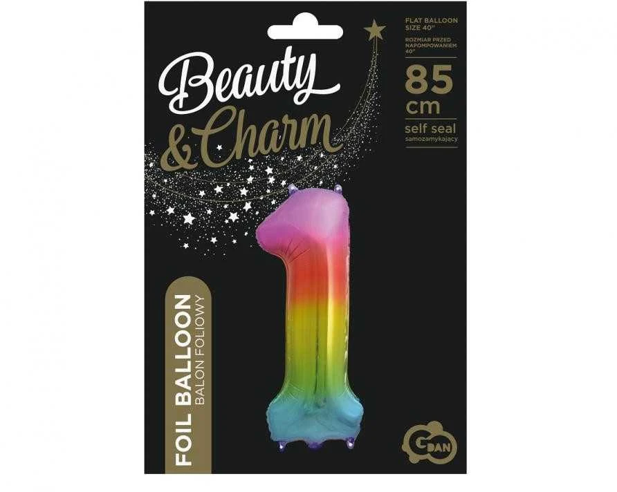GoDan Balon foliowy cyfra 1 tęczowy - 85 cm - 1 vnt. universalus