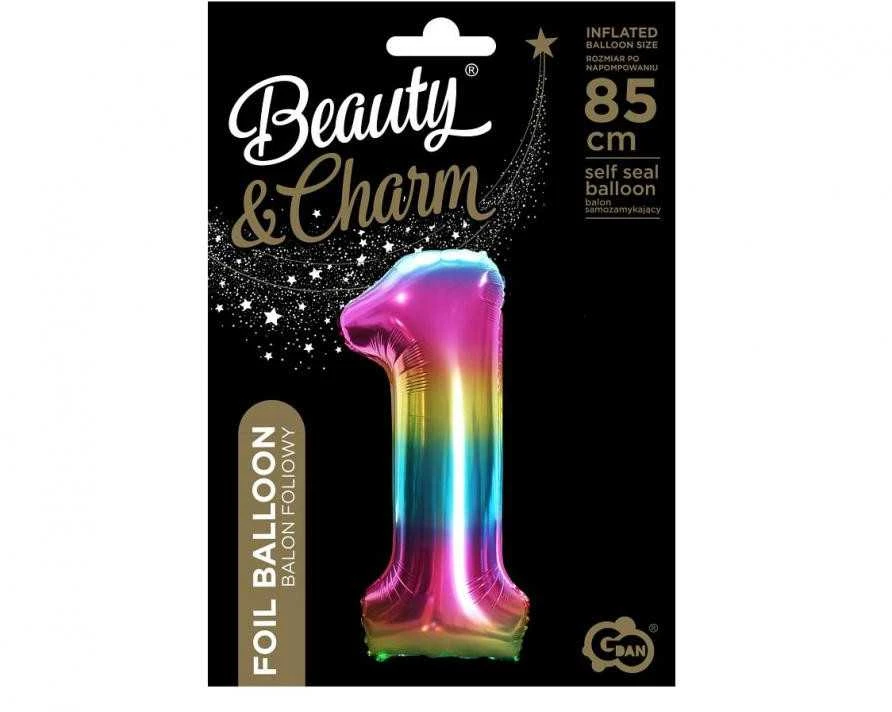 GoDan Balon foliowy cyfra 1 tęczowy - 85 cm - 1 vnt. universalus
