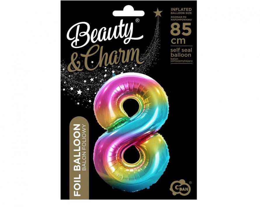 GoDan Balon foliowy cyfra 8 tęczowy - 85 cm - 1 vnt. universalus