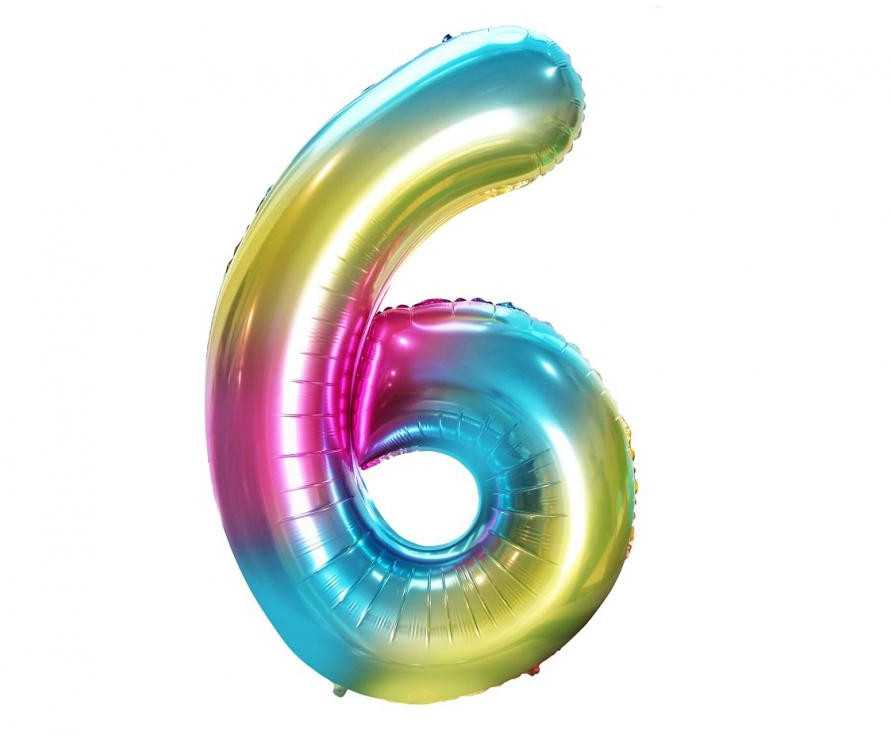 GoDan Balon foliowy cyfra 6 tęczowy - 85 cm - 1 vnt. universalus