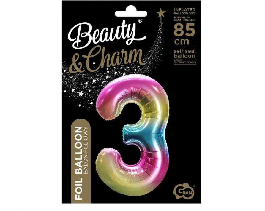 GoDan Balon foliowy cyfra 3 tęczowy - 85 cm - 1 vnt. universalus
