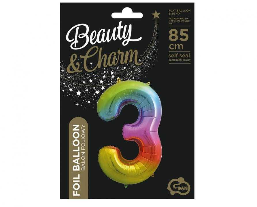 GoDan Balon foliowy cyfra 3 tęczowy - 85 cm - 1 vnt. universalus
