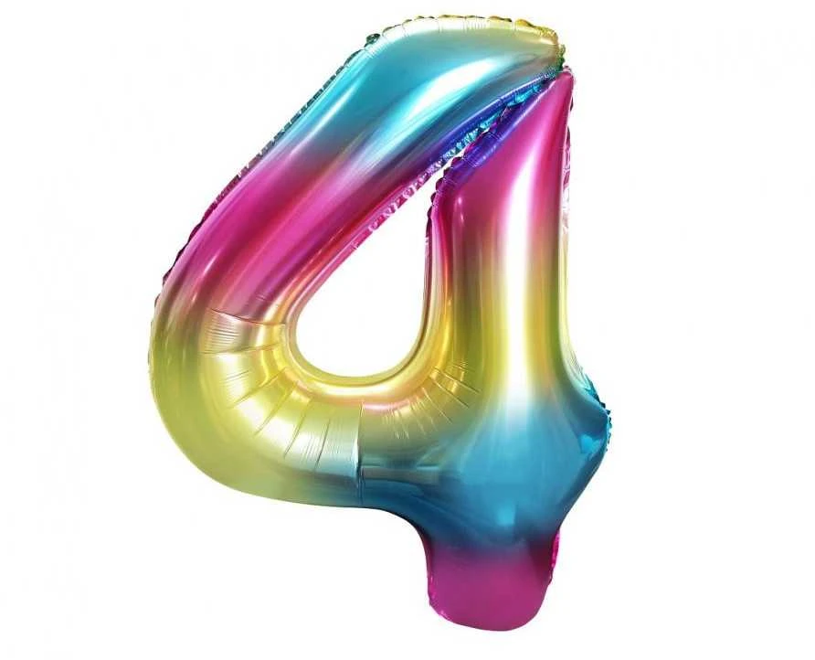 GoDan Balon foliowy cyfra 4 tęczowy - 85 cm - 1 vnt. universalus