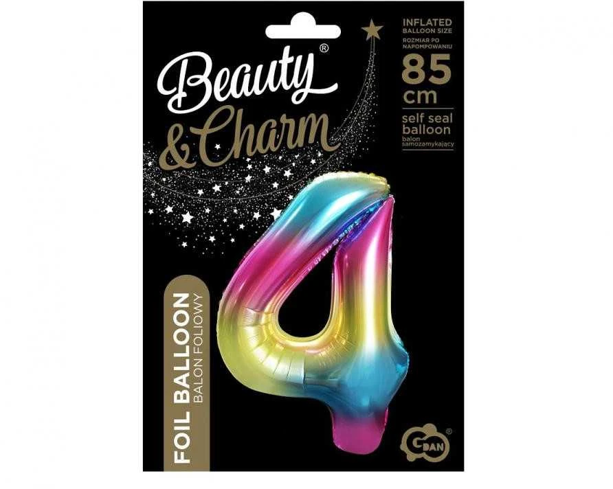 GoDan Balon foliowy cyfra 4 tęczowy - 85 cm - 1 vnt. universalus