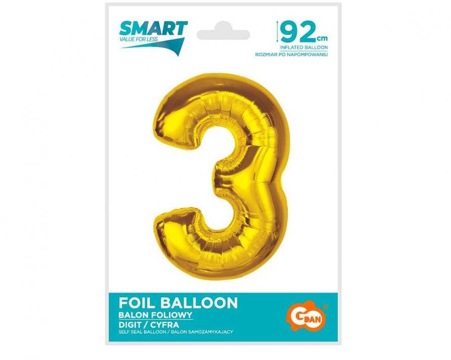 GoDan Smart Foil balionas Number 3 Auksinis 92cm
