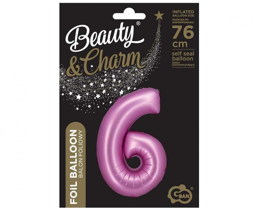 Folinis balionas numeris 6 satino rožinis 76 cm B&C