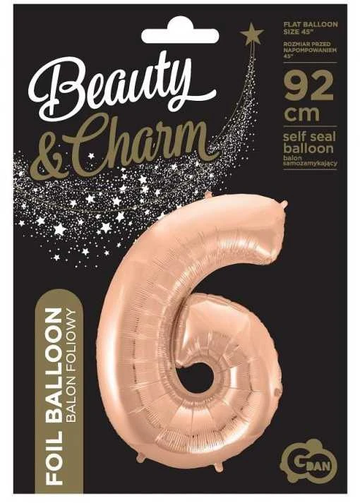 GoDan Folinis balionas „Skaičius 6“, rožinis ir auksinis, 92 cm