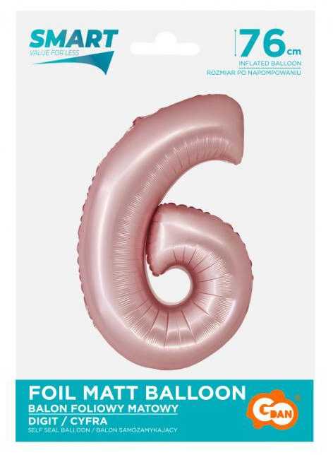 GoDan Smart folijos balionas, numeris 6, matinė rožinė, 76 cm GoDan