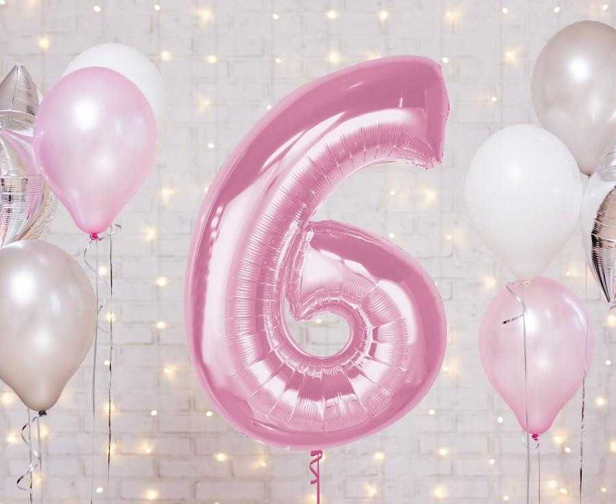 GoDan Foil balionas numeris 6 šviesiai rožinis Smart 92cm